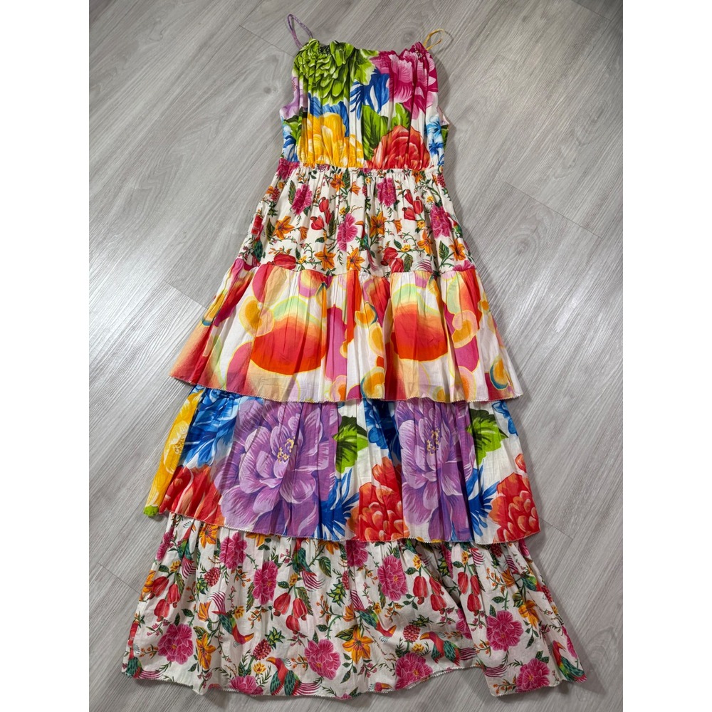 Farm Rio Women Tropical Floral Toucan Tiered Halter Maxi Dress Multicolor Small - Picture 12 of 14